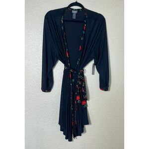 NWT Bijou Bijou Black Lightweight Robe Knee Length Rose XXL